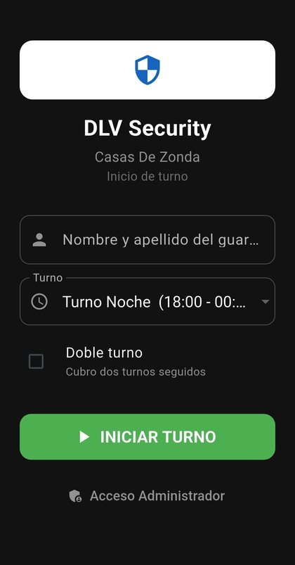 Inicio de turno en la aplicación